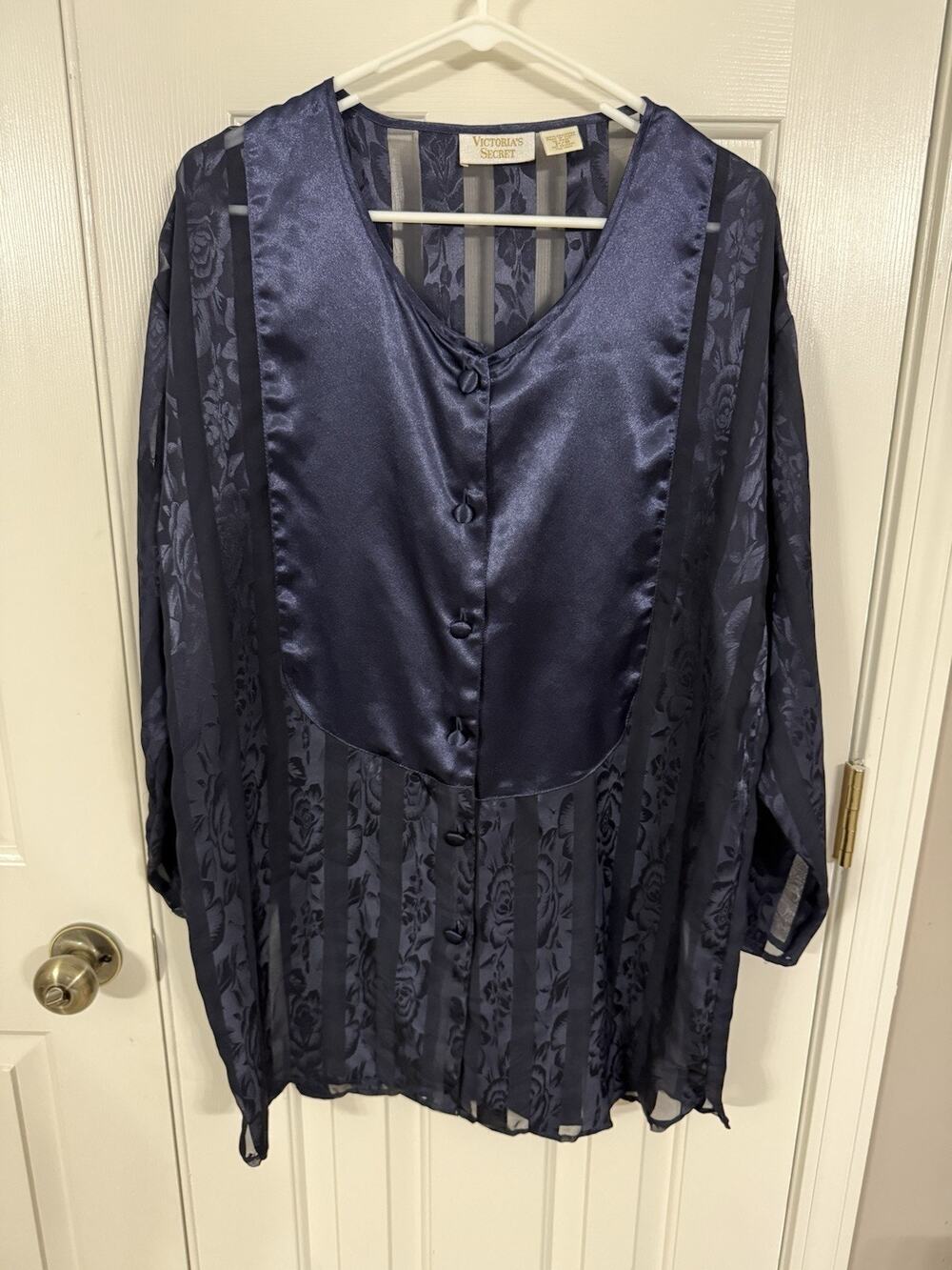 Victoria’s Secret Gold Label Navy Semi Sheer Nightshirt Vintage P/S FLAW